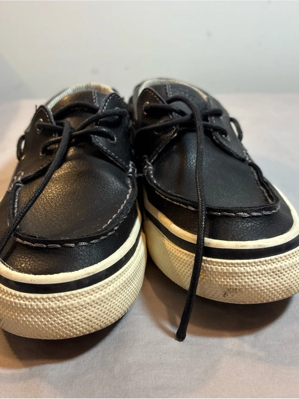 Bass Black and White Leather Boat Shoes